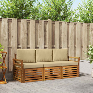 vidaXL Sofa-Sets 3 pcs Natuurlijk en Beige Massief Acaciahout