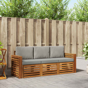 vidaXL Sofa-Sets 3 pcs Natuurlijk en Lichtgrijs Massief Acaciahout