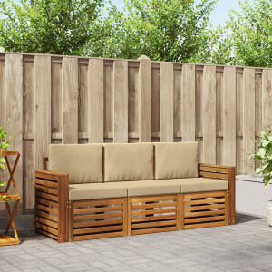 vidaXL Sofa-Sets 3 pcs Natuurlijk en Beige Massief Acaciahout