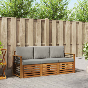 vidaXL Sofa-Sets 3 pcs Natuurlijk en Lichtgrijs Massief Acaciahout
