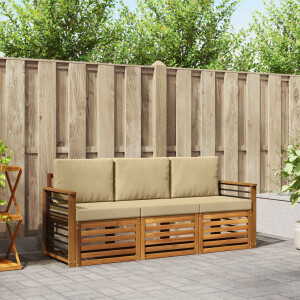 vidaXL Sofa-Sets 3 pcs Natuurlijk en Beige Massief Acaciahout