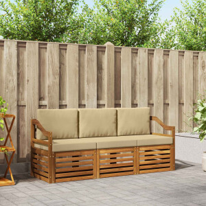 vidaXL Sofa-Sets 3 pcs Natuurlijk en Beige Massief Acaciahout