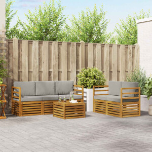 vidaXL Sofa-Sets 6 pcs Natuurlijk en Lichtgrijs Massief Acaciahout