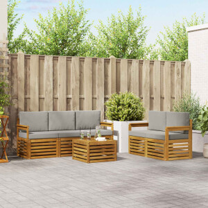 vidaXL Sofa-Sets 6 pcs Natuurlijk en Lichtgrijs Massief Acaciahout
