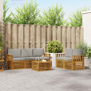 vidaXL Sofa-Sets 6 pcs Natuurlijk en Lichtgrijs Massief Acaciahout