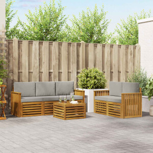 vidaXL Sofa-Sets 6 pcs Natuurlijk en Lichtgrijs Massief Acaciahout