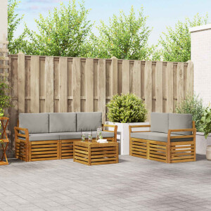 vidaXL Sofa-Sets 6 pcs Natuurlijk en Lichtgrijs Massief Acaciahout