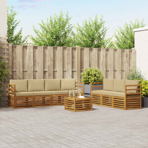 vidaXL Sofa-Sets 8 pcs Natuurlijk en Beige Massief Acaciahout