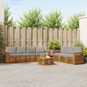 vidaXL Sofa-Sets 8 pcs Natuurlijk en Lichtgrijs Massief Acaciahout