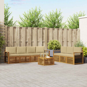 vidaXL Sofa-Sets 8 pcs Natuurlijk en Beige Massief Acaciahout