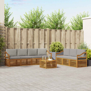 vidaXL Sofa-Sets 8 pcs Natuurlijk en Lichtgrijs Massief Acaciahout