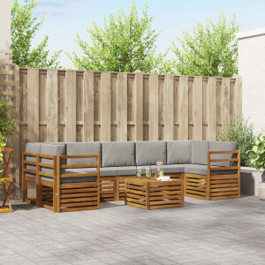 vidaXL Sofa-Sets 8 pcs Natuurlijk en Lichtgrijs Massief Acaciahout