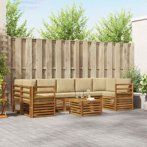 vidaXL Sofa-Sets 8 pcs Natuurlijk en Beige Massief Acaciahout