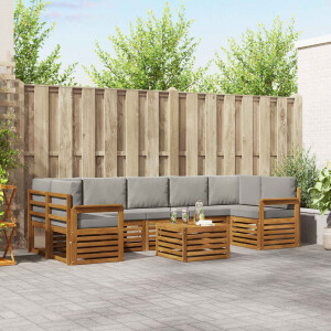 vidaXL Sofa-Sets 8 pcs Natuurlijk en Lichtgrijs Massief Acaciahout