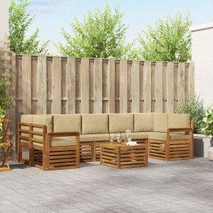 vidaXL Sofa-Sets 8 pcs Natuurlijk en Beige Massief Acaciahout