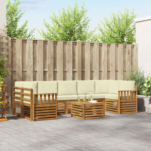 vidaXL Sofa-Sets 8 pcs Natuurlijk en Crème Massief Acaciahout