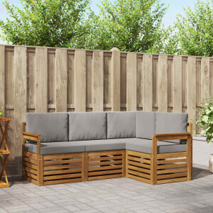 vidaXL Sofa-Sets 4 pcs Natuurlijk en Lichtgrijs Massief Acaciahout
