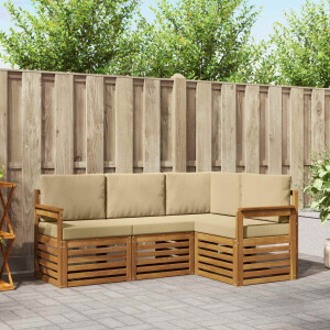 vidaXL Sofa-Sets 4 pcs Natuurlijk en Beige Massief Acaciahout