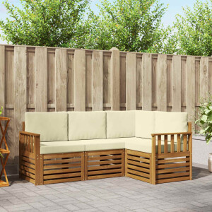 vidaXL Sofa-Sets 4 pcs Natuurlijk en Crème Massief Acaciahout