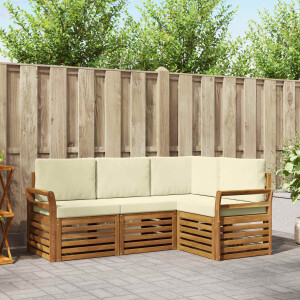 vidaXL Sofa-Sets 4 pcs Natuurlijk en Crème Massief Acaciahout