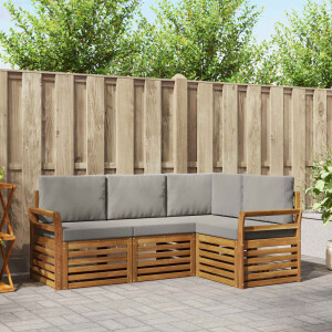 vidaXL Sofa-Sets 4 pcs Natuurlijk en Lichtgrijs Massief Acaciahout