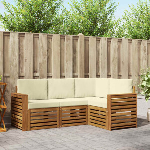 vidaXL Sofa-Sets 4 pcs Natuurlijk en Crème Massief Acaciahout