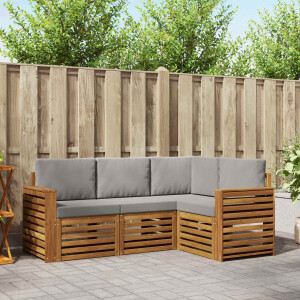 vidaXL Sofa-Sets 4 pcs Natuurlijk en Lichtgrijs Massief Acaciahout