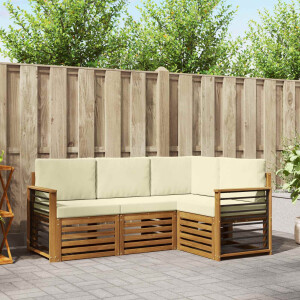 vidaXL Sofa-Sets 4 pcs Natuurlijk en Crème Massief Acaciahout