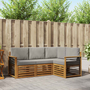 vidaXL Sofa-Sets 4 pcs Natuurlijk en Lichtgrijs Massief Acaciahout