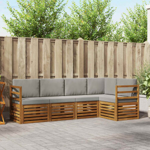 vidaXL Hoekbank Set 5 pcs Natuurlijk en Lichtgrijs Massief Acaciahout