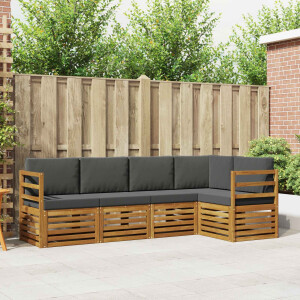 vidaXL Hoekbank Set 5 pcs Natuurlijk en Antraciet Massief Acaciahout