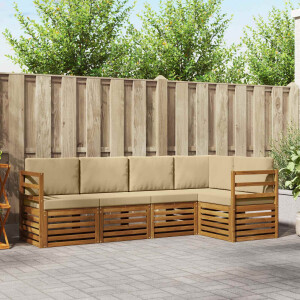 vidaXL Hoekbank Set 5 pcs Natuurlijk en Beige Massief Acaciahout