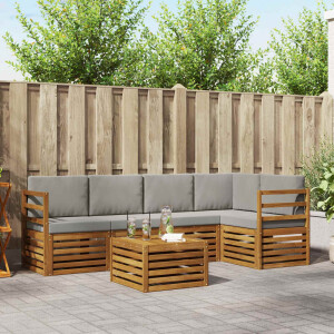 vidaXL Sofa-Sets 6 pcs Natuurlijk en Lichtgrijs Massief Acaciahout