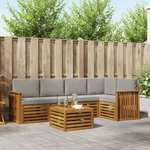 vidaXL Hoekbank Set 6 pcs Natuurlijk en Lichtgrijs Massief Acaciahout