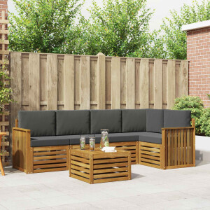 vidaXL Hoekbank Set 6 pcs Natuurlijk en Antraciet Massief Acaciahout