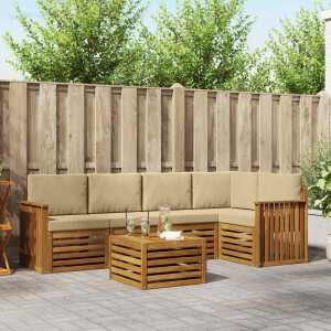 vidaXL Hoekbank Set 6 pcs Natuurlijk en Beige Massief Acaciahout