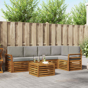 vidaXL Hoekbank Set 6 pcs Natuurlijk en Lichtgrijs Massief Acaciahout