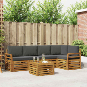 vidaXL Hoekbank Set 6 pcs Natuurlijk en Antraciet Massief Acaciahout