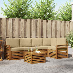 vidaXL Hoekbank Set 6 pcs Natuurlijk en Beige Massief Acaciahout