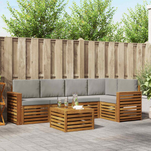 vidaXL Hoekbank Set 6 pcs Natuurlijk en Lichtgrijs Massief Acaciahout