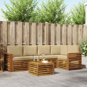 vidaXL Hoekbank Set 6 pcs Natuurlijk en Beige Massief Acaciahout