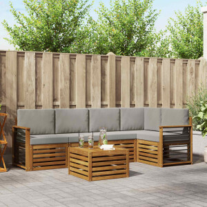 vidaXL Hoekbank Set 6 pcs Natuurlijk en Lichtgrijs Massief Acaciahout
