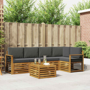 vidaXL Hoekbank Set 6 pcs Natuurlijk en Antraciet Massief Acaciahout
