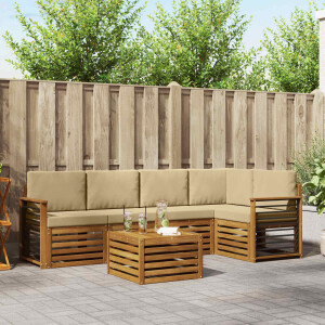 vidaXL Hoekbank Set 6 pcs Natuurlijk en Beige Massief Acaciahout