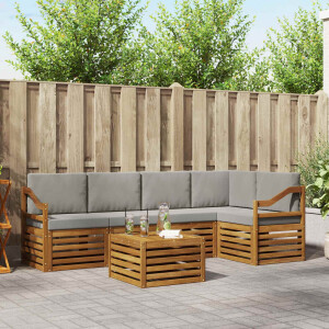 vidaXL Hoekbank Set 6 pcs Natuurlijk en Lichtgrijs Massief Acaciahout