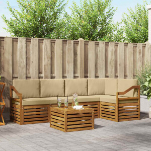 vidaXL Hoekbank Set 6 pcs Natuurlijk en Beige Massief Acaciahout