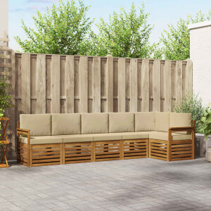 vidaXL Hoekbank Set 6 pcs Natuurlijk en Beige Massief Acaciahout