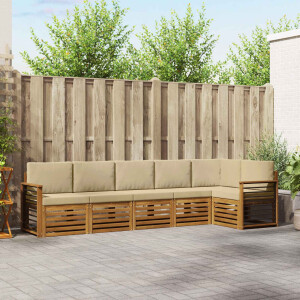 vidaXL Hoekbank Set 6 pcs Natuurlijk en Beige Massief Acaciahout