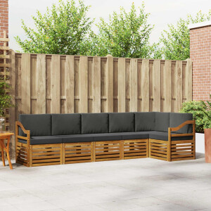 vidaXL Hoekbank Set 6 pcs Natuurlijk en Antraciet Massief Acaciahout
