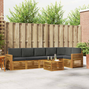 vidaXL Hoekbank Set 7 pcs Natuurlijk en Antraciet Massief Acaciahout